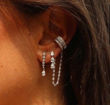 925 Sterling Gümüş Beyaz Pear Drop Kübik Zirkon Kulaklıkları Müşteri İhtiyaçları İçin