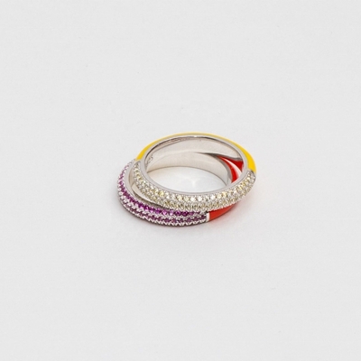 Şık 925 Sterling Gümüş 18K Sarı Altın Yarım Zirkon Yarım Enamel Yüzük