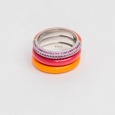 Şık 925 Sterling Gümüş 18K Sarı Altın Yarım Zirkon Yarım Enamel Yüzük