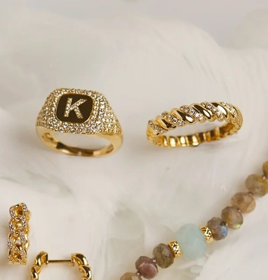 El yapımı Twist Klasik 925 Sterling Gümüş Kadın Yüzüğü 18K altınla kaplanmış mücevherler