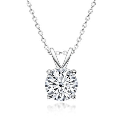 Kızlar için 925 Sterling Gümüş Kolye 18K Sarı Altın Yuvarlak Kesim Solitaire Taş Hediye