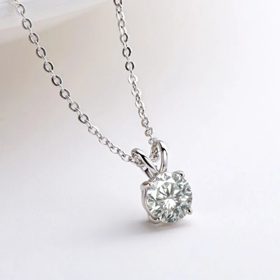 Kızlar için 925 Sterling Gümüş Kolye 18K Sarı Altın Yuvarlak Kesim Solitaire Taş Hediye