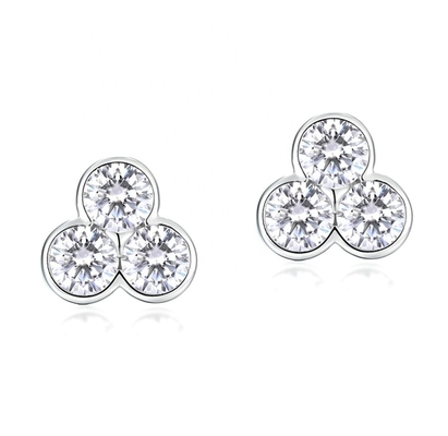 S925 Gümüş Üç Taşlı Taşlı Kulaklık Kadınlar ve Kızlar İçin Rhodium Kaplamalı Güzel Mücevherler