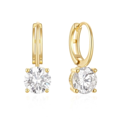 925 Sterling Gümüş 18K Altın Kaplama Solitaire Beyaz Kübik Zirkon Huggies Küpeler