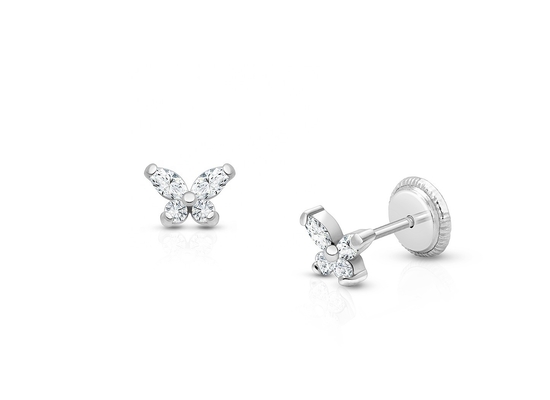 Dinsel Tip Hiç 925 Sterling Gümüş Kelebek Stud Kulaklıkları 18K Altın Kaplama ile