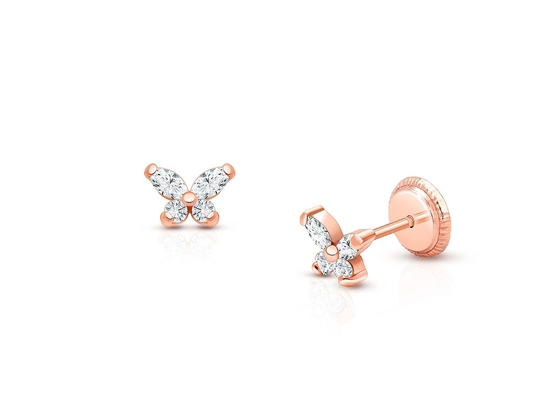 Dinsel Tip Hiç 925 Sterling Gümüş Kelebek Stud Kulaklıkları 18K Altın Kaplama ile