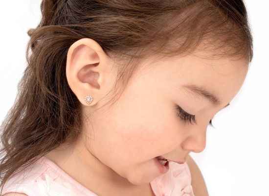 925 Sterling Gümüş Kalp Şekilli Pembe & Beyaz CZ Stud Kulaklıkları Çocuk Güzel Mücevherleri İçin Plavü Ayarlı