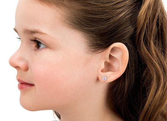 925 Sterling Gümüş Kalp Şekilli Pembe & Beyaz CZ Stud Kulaklıkları Çocuk Güzel Mücevherleri İçin Plavü Ayarlı