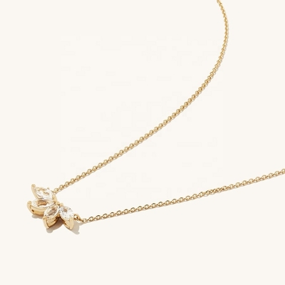 925 Gümüş 14K kaplama kolye 18 inç Markiz Topaz Kolye ve Beyaz CZ Elmaslar