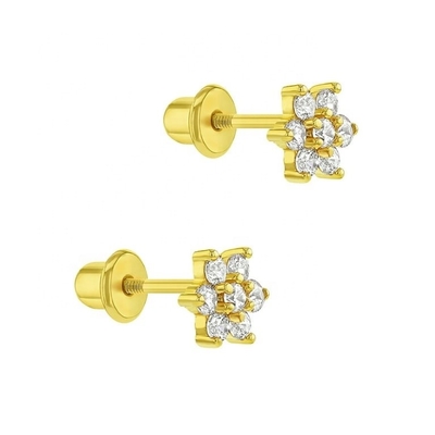 5mm 18k altın kaplamalı çiçek bebek küpeleri 925 sterling gümüşte çocuklar için mükemmel hediye