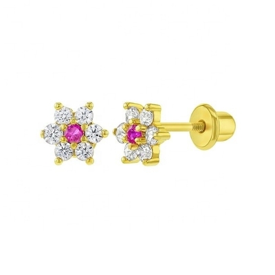 5mm 18k altın kaplamalı çiçek bebek küpeleri 925 sterling gümüşte çocuklar için mükemmel hediye