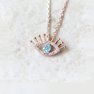 925 Sterling Silver Micro Pave Clear CZ ve Turquoise Evils Gözler Kolye Kolye