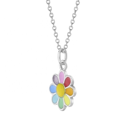 925 Sterling Gümüş Gökkuşağı Enamel Daisy Pendant Kolye Çocuklar ve Genç Kızlar İçin