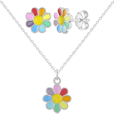 925 Sterling Gümüş Gökkuşağı Enamel Daisy Pendant Kolye Çocuklar ve Genç Kızlar İçin
