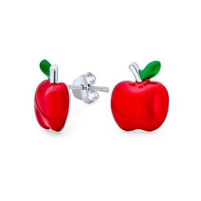 925 Sterling Gümüş'te Küçük Kızlar İçin Harika Kırmızı ve Yeşil Enamel Elma Küpeği