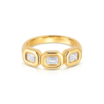 El yapımı Gümüş Üçlü Zümrüt Yüzüğü ile AAA Zirkon Taşı ve 14K Altın Bezel Seti