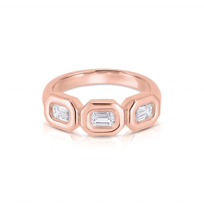 El yapımı Gümüş Üçlü Zümrüt Yüzüğü ile AAA Zirkon Taşı ve 14K Altın Bezel Seti