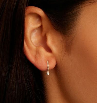 Trend 14 Ayar Altın Kaplama Zirkon Taşlı Damla Pave Küpe, 9,5 mm Profil Çapı ve 12 mm Toplam Düşme