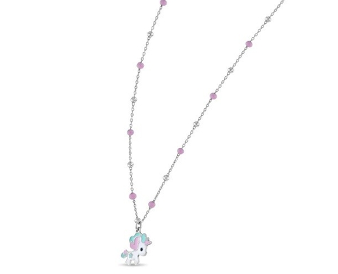 Çocuklar Enamel Tek Boynuzlu Kolye Kolye 925 Sterling Gümüş Beyaz Altın Kaplama