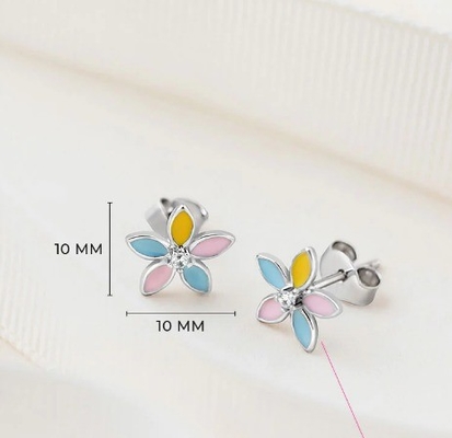 Sarı Enamel Çeşitli Renkli Çiçek Çubukları 925 Sterling Gümüş Çiçek Çubukları