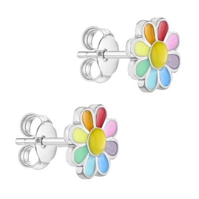 925 Sterling Gümüş Enamel Renkli Prenses Zeki Çiçekli Kulaklık Kız Hediyesi