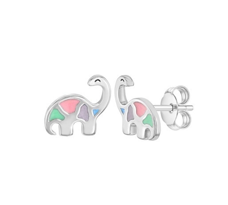 Çok renkli Enamel Dinozör Köpeği Kulaklıkları 925 Sterling Gümüş Küçük Kızlar İçin