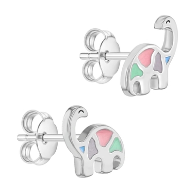 Çok renkli Enamel Dinozör Köpeği Kulaklıkları 925 Sterling Gümüş Küçük Kızlar İçin