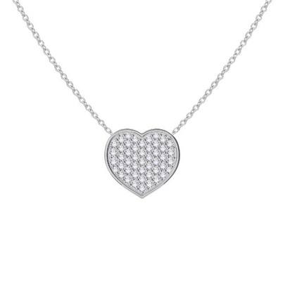 18" Zincir Uzunluğu Yuvarlak Kesim Elmas 925 Sterling Gümüş Kalp Kolye Kadınlar için