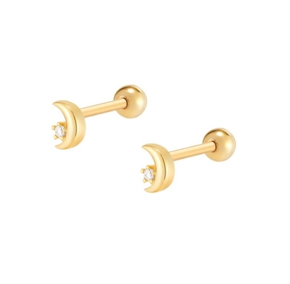 925 Sterling Gümüş Küçük CZ Ay Piercing Stud Kulaklık Top vida arka kapanışlı