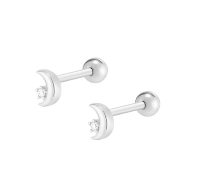 925 Sterling Gümüş Küçük CZ Ay Piercing Stud Kulaklık Top vida arka kapanışlı
