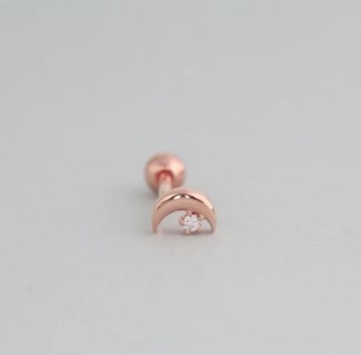 925 Sterling Gümüş Küçük CZ Ay Piercing Stud Kulaklık Top vida arka kapanışlı