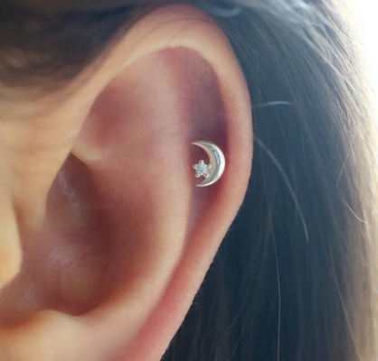 925 Sterling Gümüş Küçük CZ Ay Piercing Stud Kulaklık Top vida arka kapanışlı
