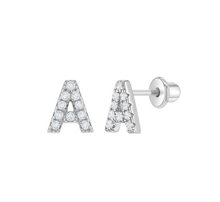 Beyaz CZ Harf Stud Kulaklıkları Mikron Pave Özel Harf Kulaklıklar