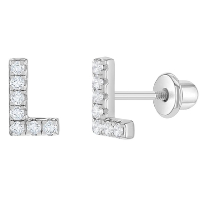 Beyaz CZ Harf Stud Kulaklıkları Mikron Pave Özel Harf Kulaklıklar