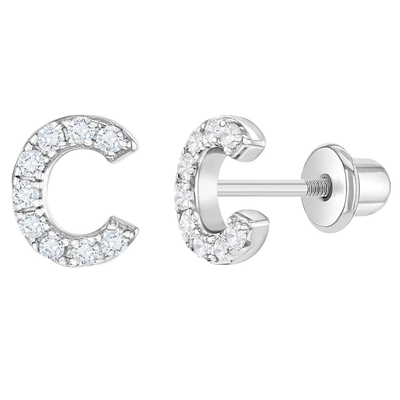 Beyaz CZ Harf Stud Kulaklıkları Mikron Pave Özel Harf Kulaklıklar