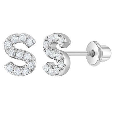 Beyaz CZ Harf Stud Kulaklıkları Mikron Pave Özel Harf Kulaklıklar