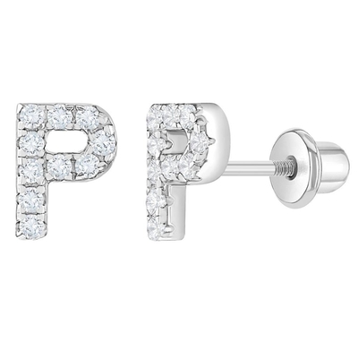 Beyaz CZ Harf Stud Kulaklıkları Mikron Pave Özel Harf Kulaklıklar