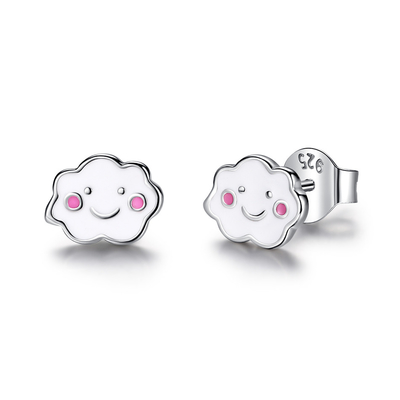 Rhodium kaplama 925 Gümüş Bulutlar Enamel Stud Kulaklık Bebek Çocuk Küçük Kız