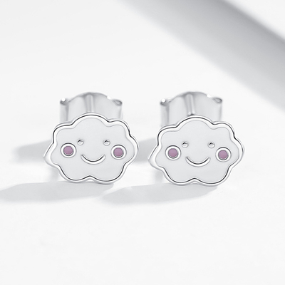 Rhodium kaplama 925 Gümüş Bulutlar Enamel Stud Kulaklık Bebek Çocuk Küçük Kız