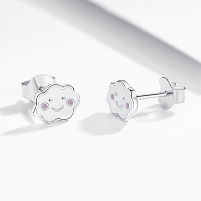 Rhodium kaplama 925 Gümüş Bulutlar Enamel Stud Kulaklık Bebek Çocuk Küçük Kız