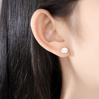 Rhodium kaplama 925 Gümüş Bulutlar Enamel Stud Kulaklık Bebek Çocuk Küçük Kız