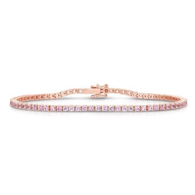 925 Sterling Gümüş Klasik 2mm Gül Pembe Kürt Kübik Zirkon Tenis Bileziği Kız için