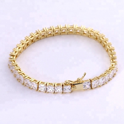 Unisex El yapımı 18K Altın Hip Hop Dondurulmuş Kare Kesilmiş Elmas CZ 925 Sterling Gümüş Yatak Tenis Bilezik