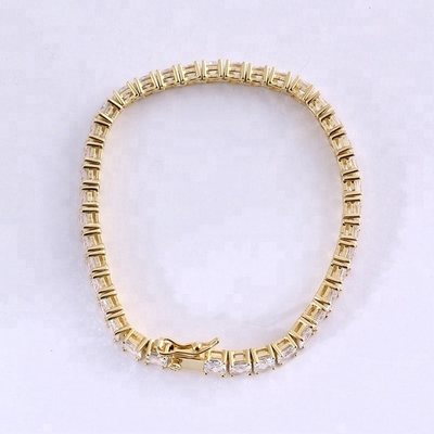 Unisex El yapımı 18K Altın Hip Hop Dondurulmuş Kare Kesilmiş Elmas CZ 925 Sterling Gümüş Yatak Tenis Bilezik