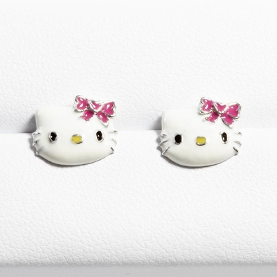 Siyah Altın ve Gümüş kaplama ile renkli Enamel Hello Kitty Küpesi