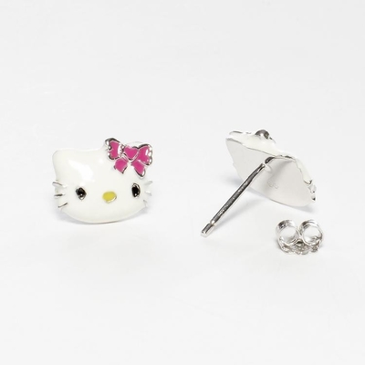 Siyah Altın ve Gümüş kaplama ile renkli Enamel Hello Kitty Küpesi