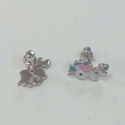 Wholesales White Enamel Unicorn Fantasy 925 Silver Earrings Girls' Enamel Colors White