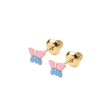 18K Sarı Altın Pembe Mavi Enamel kelebek küpe E kaplama ile