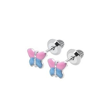 18K Sarı Altın Pembe Mavi Enamel kelebek küpe E kaplama ile