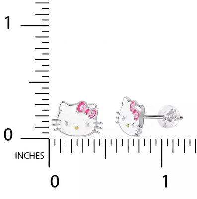18K Altın Kaplama Hello Kitty Enamel Stud Kızlar için 925 Sterling Gümüş